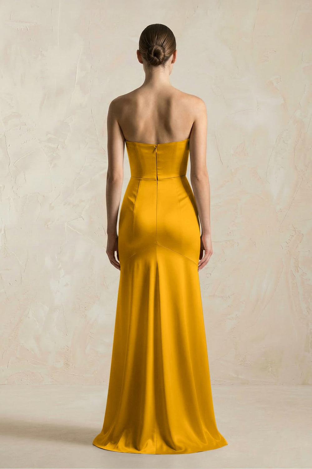 Sheath Sweetheart Corset Satin Bridesmaid Dress in Marigold - KissProm Bridesmaid Dresses