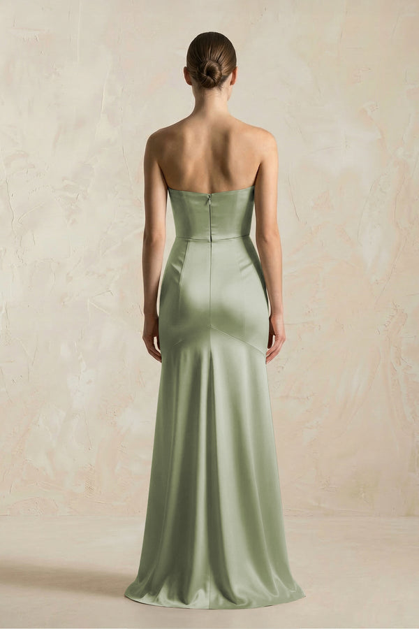 Sheath Sweetheart Corset Satin Bridesmaid Dress in Matcha - KissProm Bridesmaid Dresses