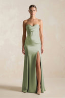 Sheath Sweetheart Corset Satin Bridesmaid Dress in Matcha - KissProm Bridesmaid Dresses