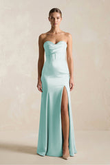Sheath Sweetheart Corset Satin Bridesmaid Dress in Mist - KissProm Bridesmaid Dresses