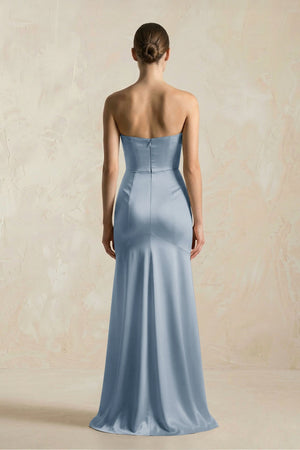 Sheath Sweetheart Corset Satin Bridesmaid Dress in Neptune - KissProm Bridesmaid Dresses