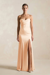 Sheath Sweetheart Corset Satin Bridesmaid Dress in Pale Blush - KissProm Bridesmaid Dresses