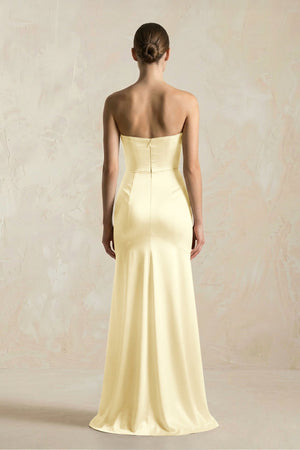 Sheath Sweetheart Corset Satin Bridesmaid Dress in Pastel Yellow - KissProm Bridesmaid Dresses