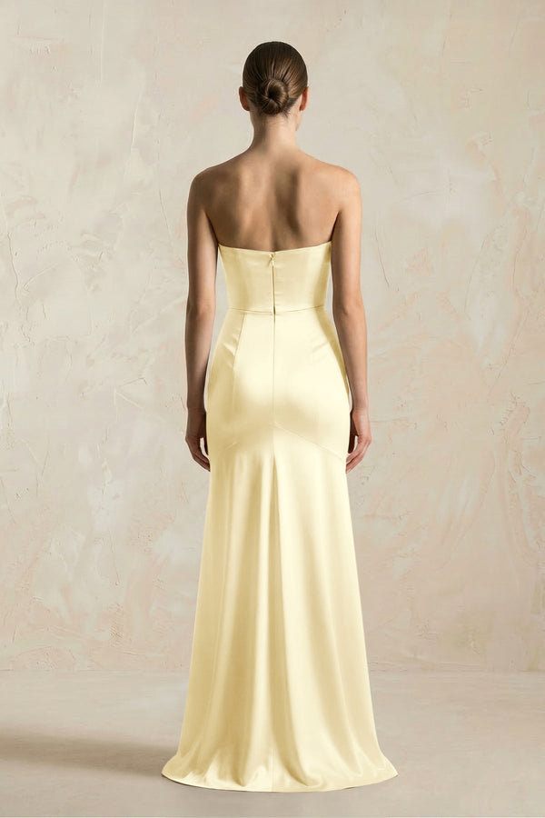 Sheath Sweetheart Corset Satin Bridesmaid Dress in Pastel Yellow - KissProm Bridesmaid Dresses