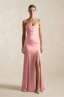 Sheath Sweetheart Corset Satin Bridesmaid Dress in Rosette - KissProm Bridesmaid Dresses