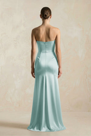 Sheath Sweetheart Corset Satin Bridesmaid Dress in Sage - KissProm Bridesmaid Dresses