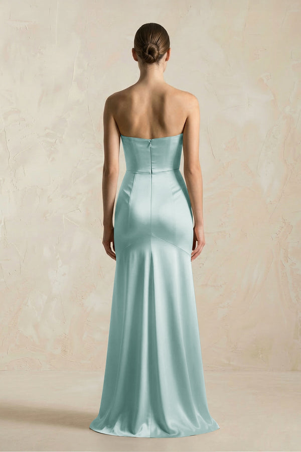 Sheath Sweetheart Corset Satin Bridesmaid Dress in Sage - KissProm Bridesmaid Dresses