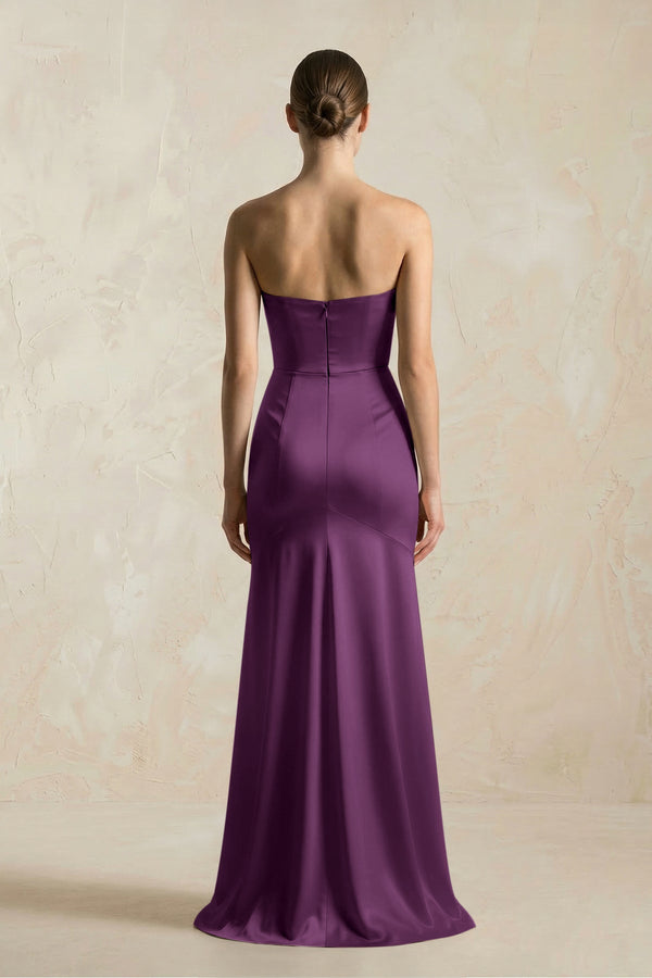 Sheath Sweetheart Corset Satin Bridesmaid Dress in Sangria - KissProm Bridesmaid Dresses