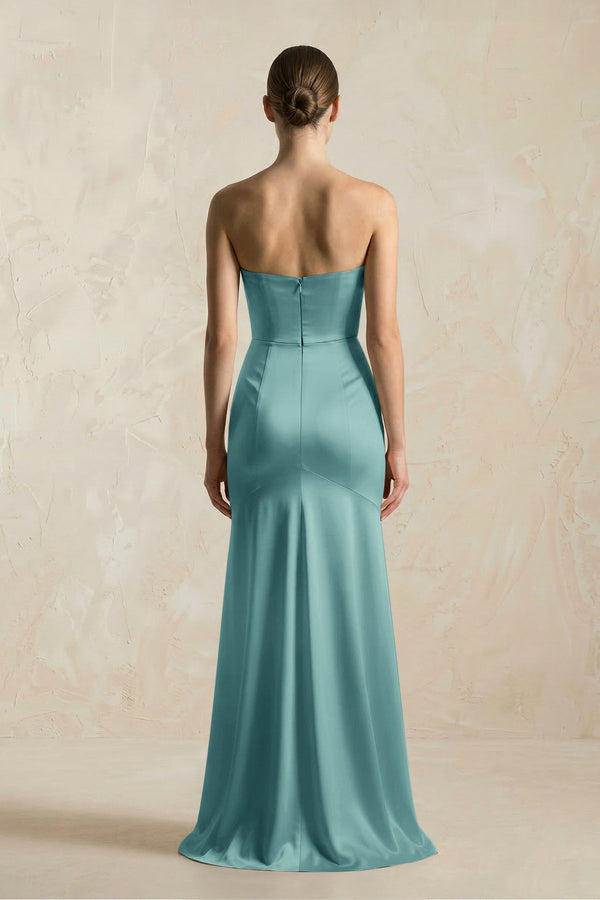 Sheath Sweetheart Corset Satin Bridesmaid Dress in Sea Glass - KissProm Bridesmaid Dresses