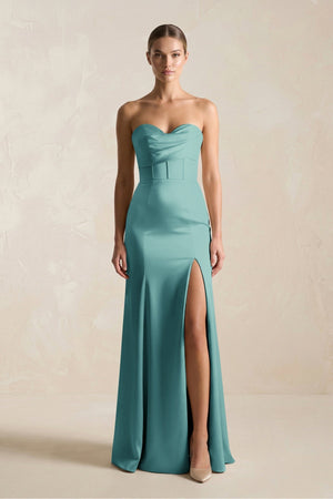 Sheath Sweetheart Corset Satin Bridesmaid Dress in Sea Glass - KissProm Bridesmaid Dresses