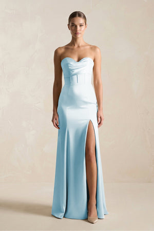Sheath Sweetheart Corset Satin Bridesmaid Dress in Sky Blue - KissProm Bridesmaid Dresses