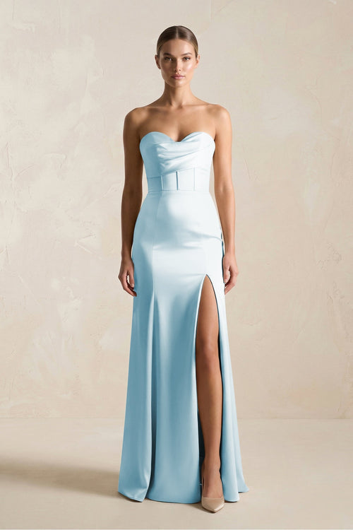 Sheath Sweetheart Corset Satin Bridesmaid Dress in Sky Blue - KissProm Bridesmaid Dresses