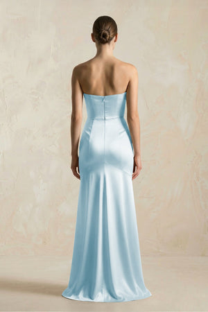 Sheath Sweetheart Corset Satin Bridesmaid Dress in Sky Blue - KissProm Bridesmaid Dresses