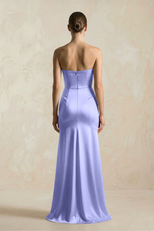 Sheath Sweetheart Corset Satin Bridesmaid Dress in Steel Blue - KissProm Bridesmaid Dresses