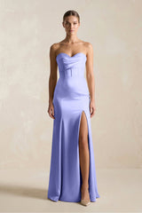 Sheath Sweetheart Corset Satin Bridesmaid Dress in Steel Blue - KissProm Bridesmaid Dresses