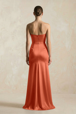 Sheath Sweetheart Corset Satin Bridesmaid Dress in Terracotta - KissProm Bridesmaid Dresses