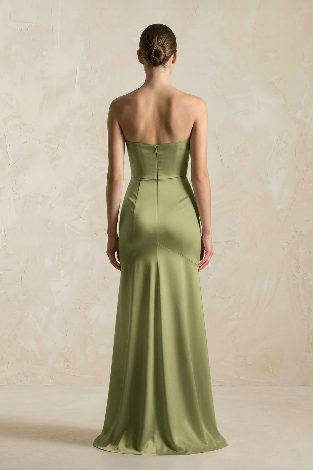 Sheath Sweetheart Corset Satin Bridesmaid Dress in Thyme - KissProm Bridesmaid Dresses