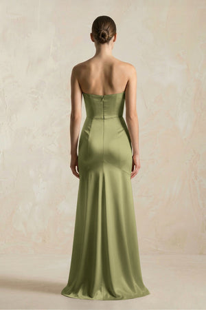 Sheath Sweetheart Corset Satin Bridesmaid Dress in Thyme - KissProm Bridesmaid Dresses