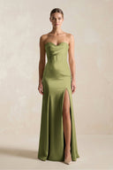 Sheath Sweetheart Corset Satin Bridesmaid Dress in Thyme - KissProm Bridesmaid Dresses