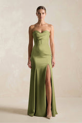 Sheath Sweetheart Corset Satin Bridesmaid Dress in Thyme - KissProm Bridesmaid Dresses