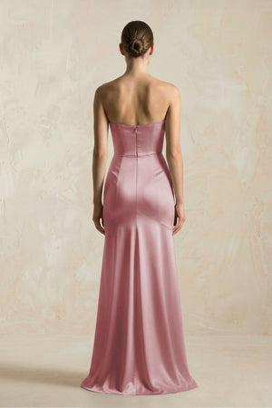 Sheath Sweetheart Corset Satin Bridesmaid Dress in Toffee - KissProm Bridesmaid Dresses