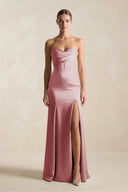Sheath Sweetheart Corset Satin Bridesmaid Dress in Toffee - KissProm Bridesmaid Dresses