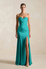 Sheath Sweetheart Corset Satin Bridesmaid Dress in Turquoise - KissProm Bridesmaid Dresses