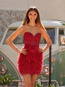 Sheath Sweetheart Lace Feather Skirt Homecoming Dress-Dress by KissProm | Available at KissProm