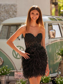 Sheath Sweetheart Lace Feather Skirt Homecoming Dress-Dress by KissProm | Available at KissProm