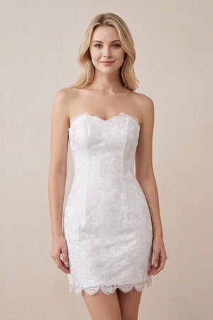 Sheath Sweetheart Lace Wedding Dress in White - KissProm Wedding Dresses