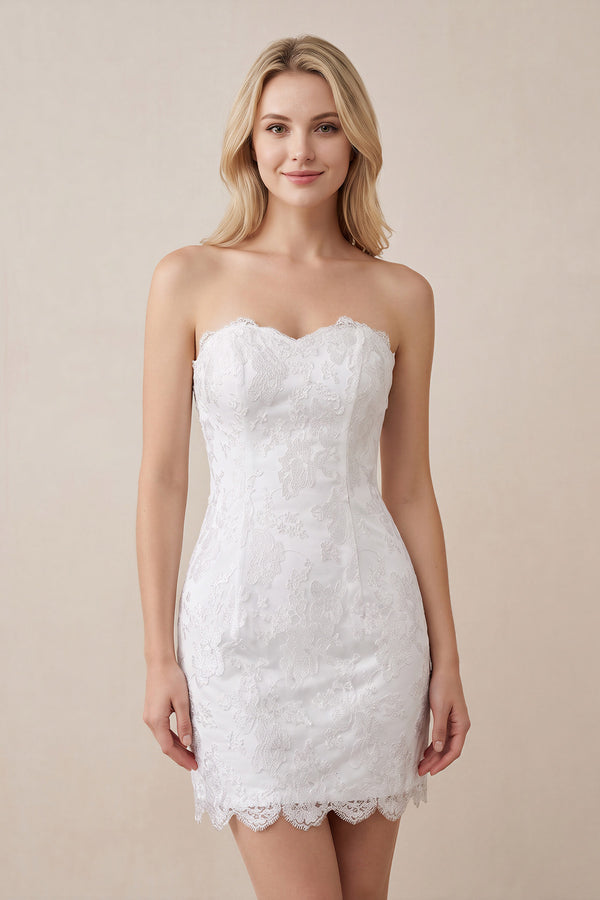 Sheath Sweetheart Lace Wedding Dress in White - KissProm Wedding Dresses