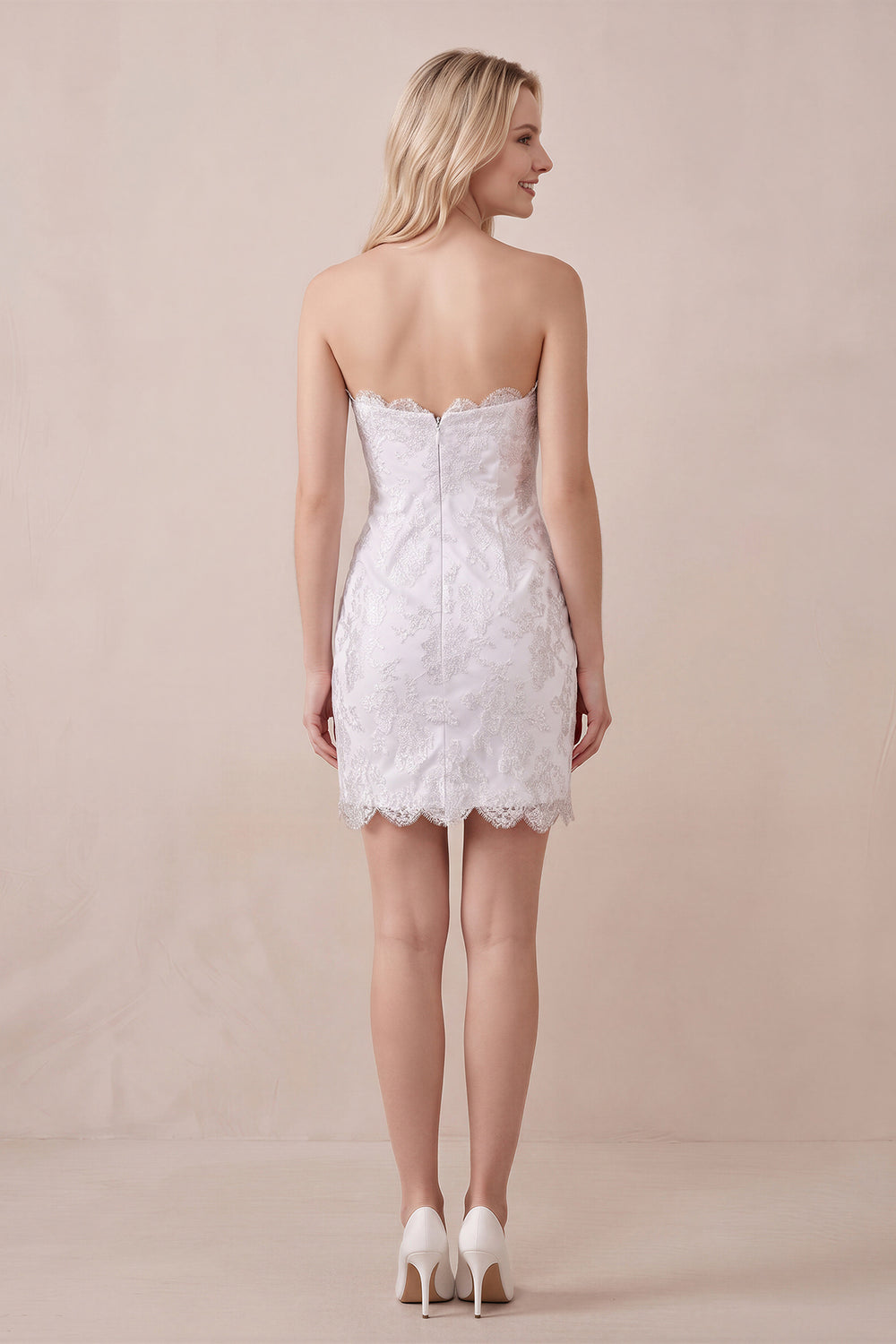 Sheath Sweetheart Lace Wedding Dress in White - KissProm Wedding Dresses