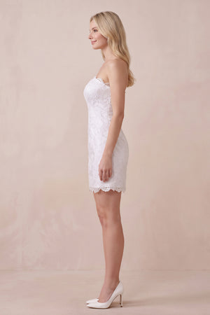 Sheath Sweetheart Lace Wedding Dress in White - KissProm Wedding Dresses