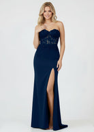 Amaya |Sheath Sweetheart Long Satin Prom Dress with Slit - KissProm