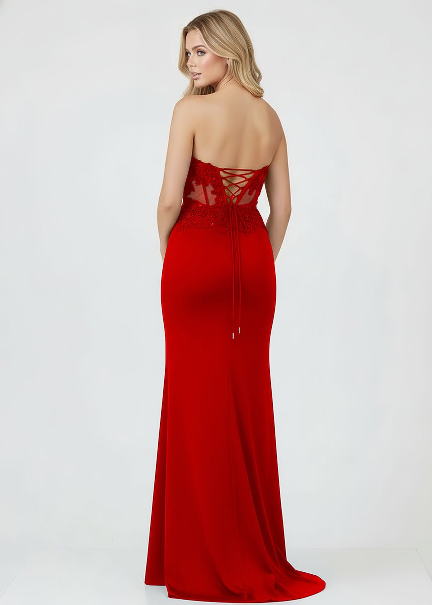 Amaya |Sheath Sweetheart Long Satin Prom Dress with Slit - KissProm