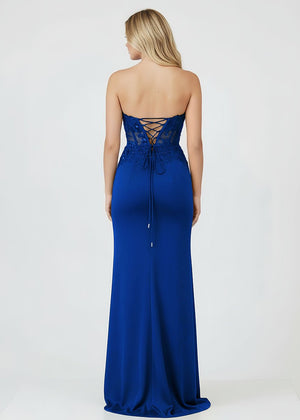 Amaya |Sheath Sweetheart Long Satin Prom Dress with Slit - KissProm