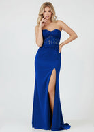 Amaya |Sheath Sweetheart Long Satin Prom Dress with Slit - KissProm