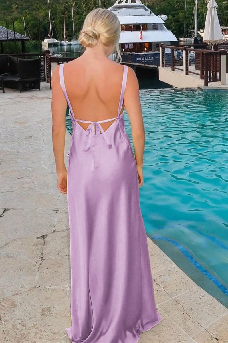 KissProm Sheath V-Neck Tie-Back Maxi Dress with Slit in Yellow, Pink / 14