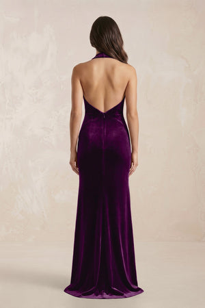 Sheath Velvet V - Neck Bridesmaid Dress in Amethyst - KissProm Bridesmaid Dresses