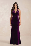 Sheath Velvet V - Neck Bridesmaid Dress in Amethyst - KissProm Bridesmaid Dresses