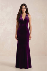 Sheath Velvet V - Neck Bridesmaid Dress in Amethyst - KissProm Bridesmaid Dresses