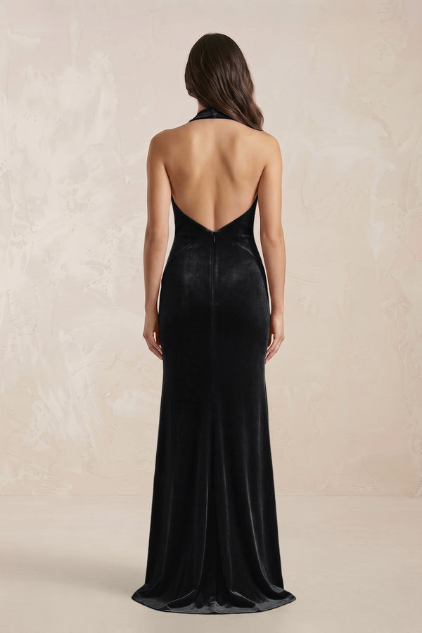 Sheath Velvet V - Neck Bridesmaid Dress in Black - KissProm Bridesmaid Dresses
