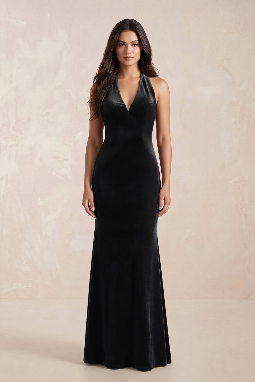 Sheath Velvet V - Neck Bridesmaid Dress in Black - KissProm Bridesmaid Dresses