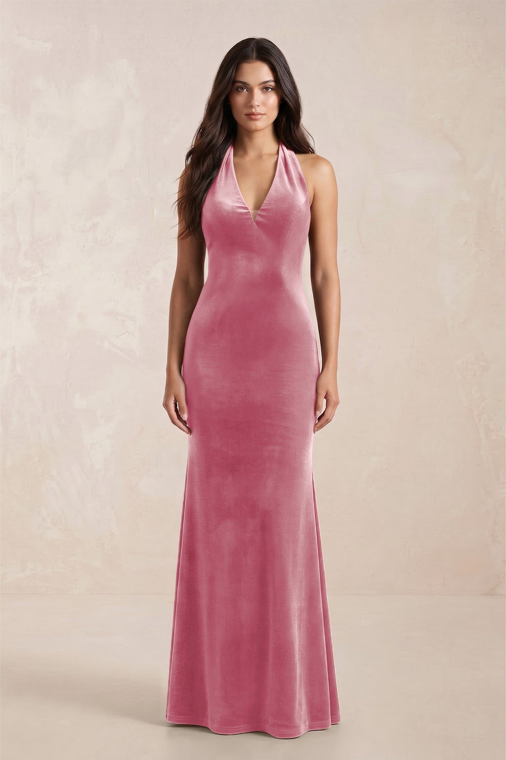 Sheath Velvet V - Neck Bridesmaid Dress in Blush Pink - KissProm Bridesmaid Dresses