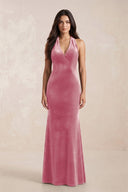Sheath Velvet V - Neck Bridesmaid Dress in Blush Pink - KissProm Bridesmaid Dresses