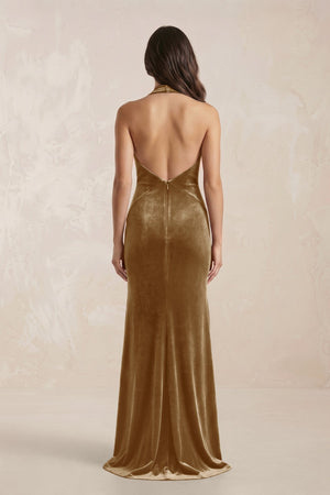 Sheath Velvet V - Neck Bridesmaid Dress in Bronzer - KissProm Bridesmaid Dresses