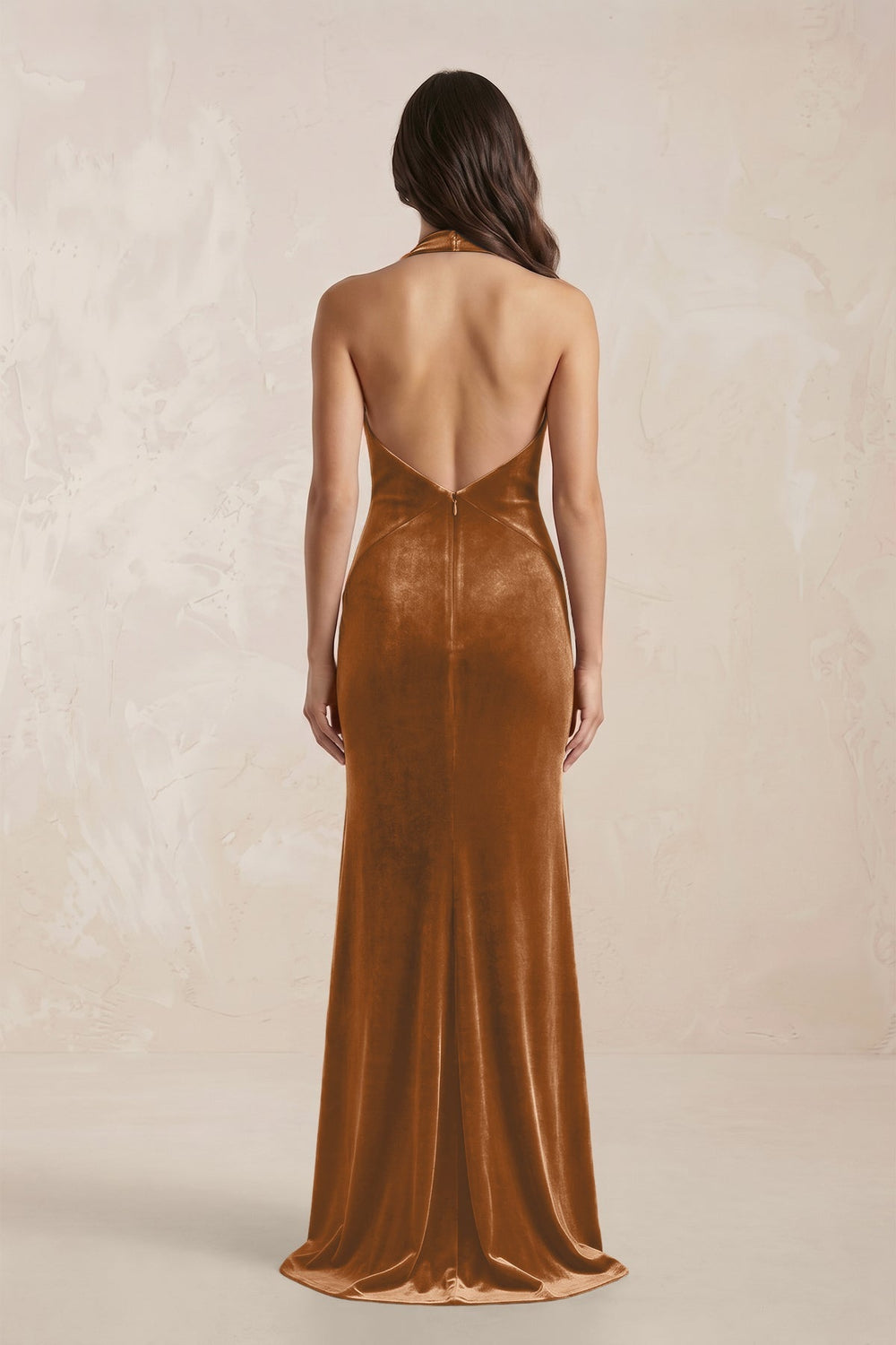 Sheath Velvet V - Neck Bridesmaid Dress in Brown - KissProm Bridesmaid Dresses