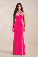Sheath Velvet V - Neck Bridesmaid Dress in Candy Pink - KissProm Bridesmaid Dresses
