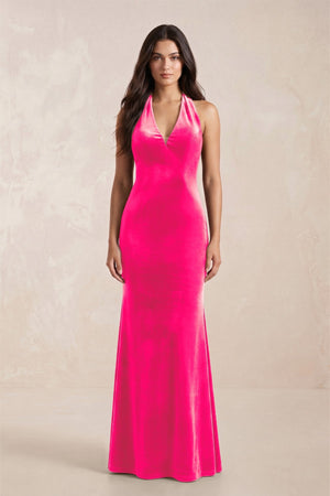 Sheath Velvet V - Neck Bridesmaid Dress in Candy Pink - KissProm Bridesmaid Dresses