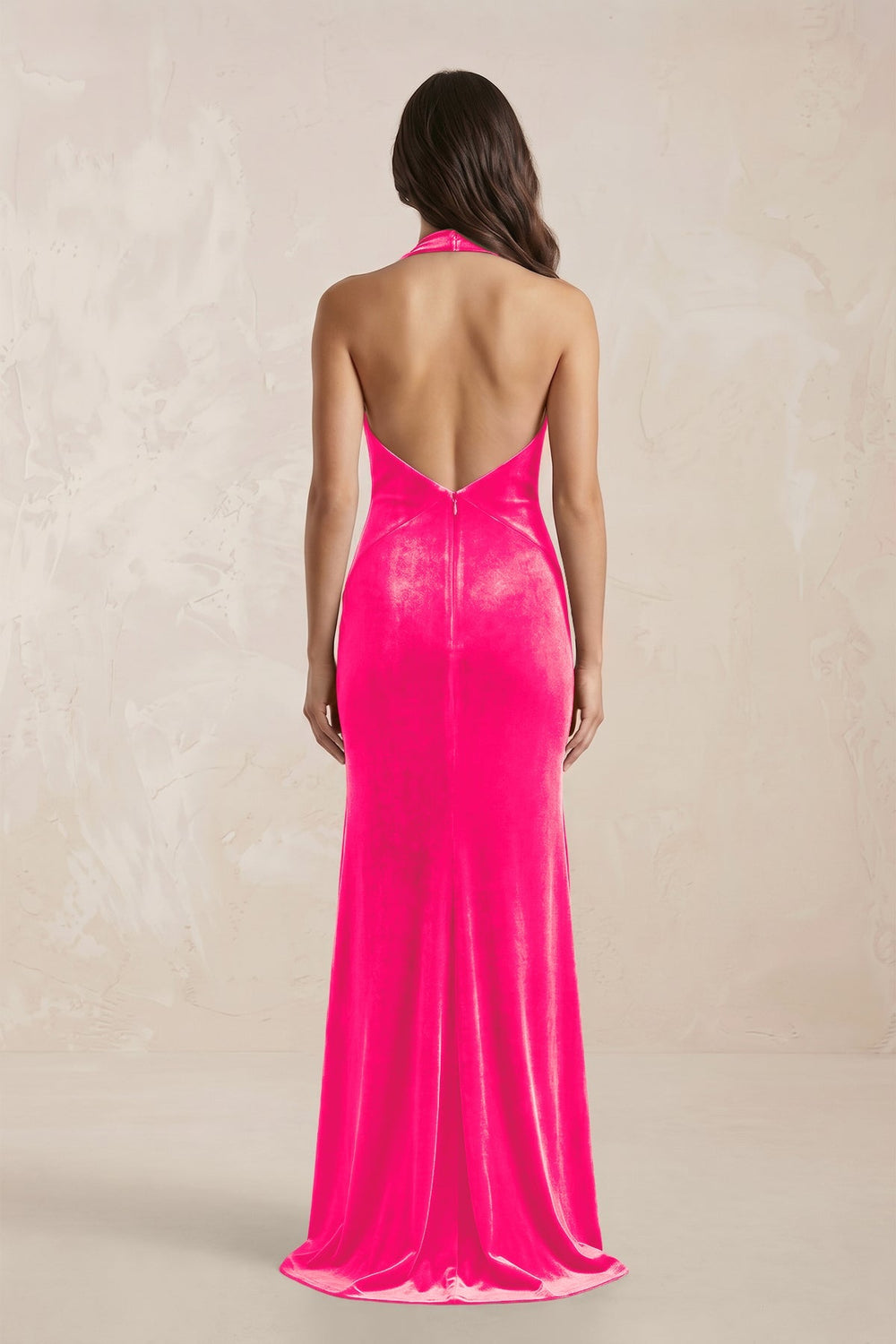 Sheath Velvet V - Neck Bridesmaid Dress in Candy Pink - KissProm Bridesmaid Dresses